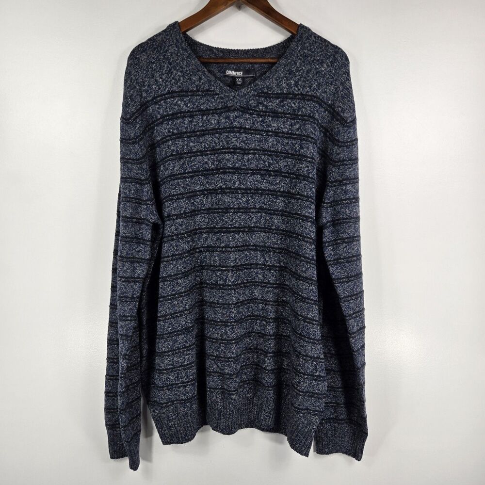 Commerce Men's Size XXL Blue Striped Long Sleeve Sweater NWT‎